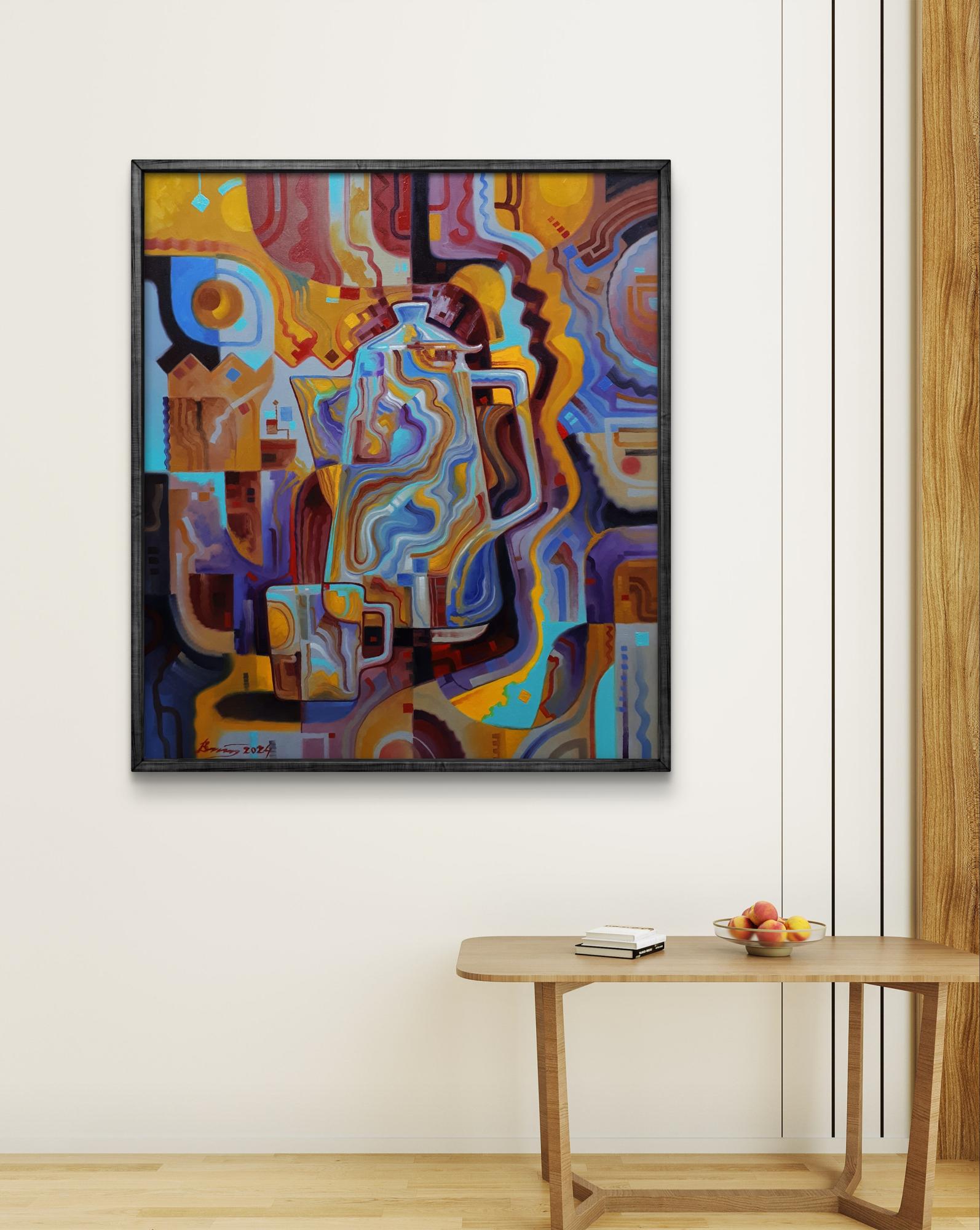 Vibrant oil painting Coffee time by Sergiy Voichenko in black frame
