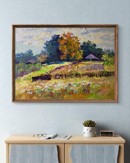 Rustic oil painting of autumn flowers in garden by Boris Serdyuk