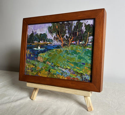 Oil painting Swam to the shore by Oksana Ivanyuk in wooden frame