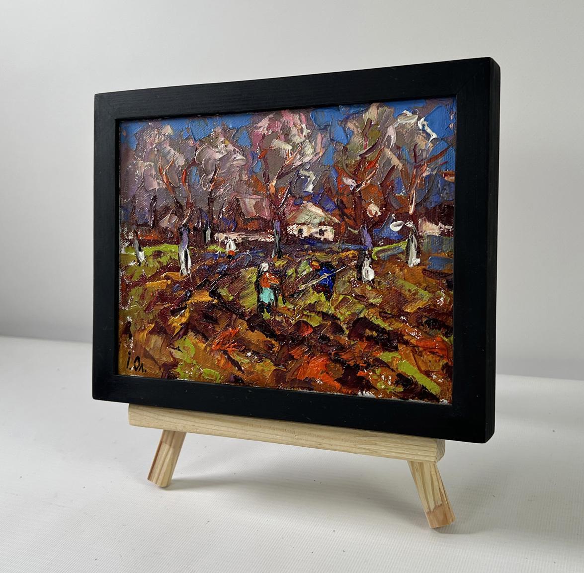Oil painting Waking garden beds by Oleksiy Ivanyuk on wood easel