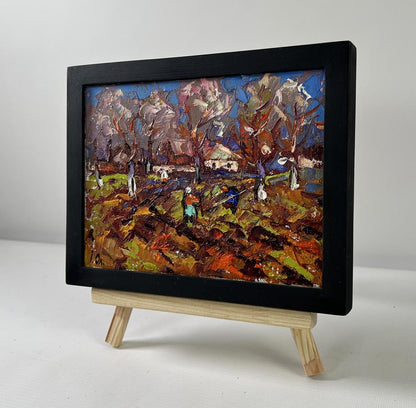 Oil painting Waking garden beds by Oleksiy Ivanyuk on wood easel