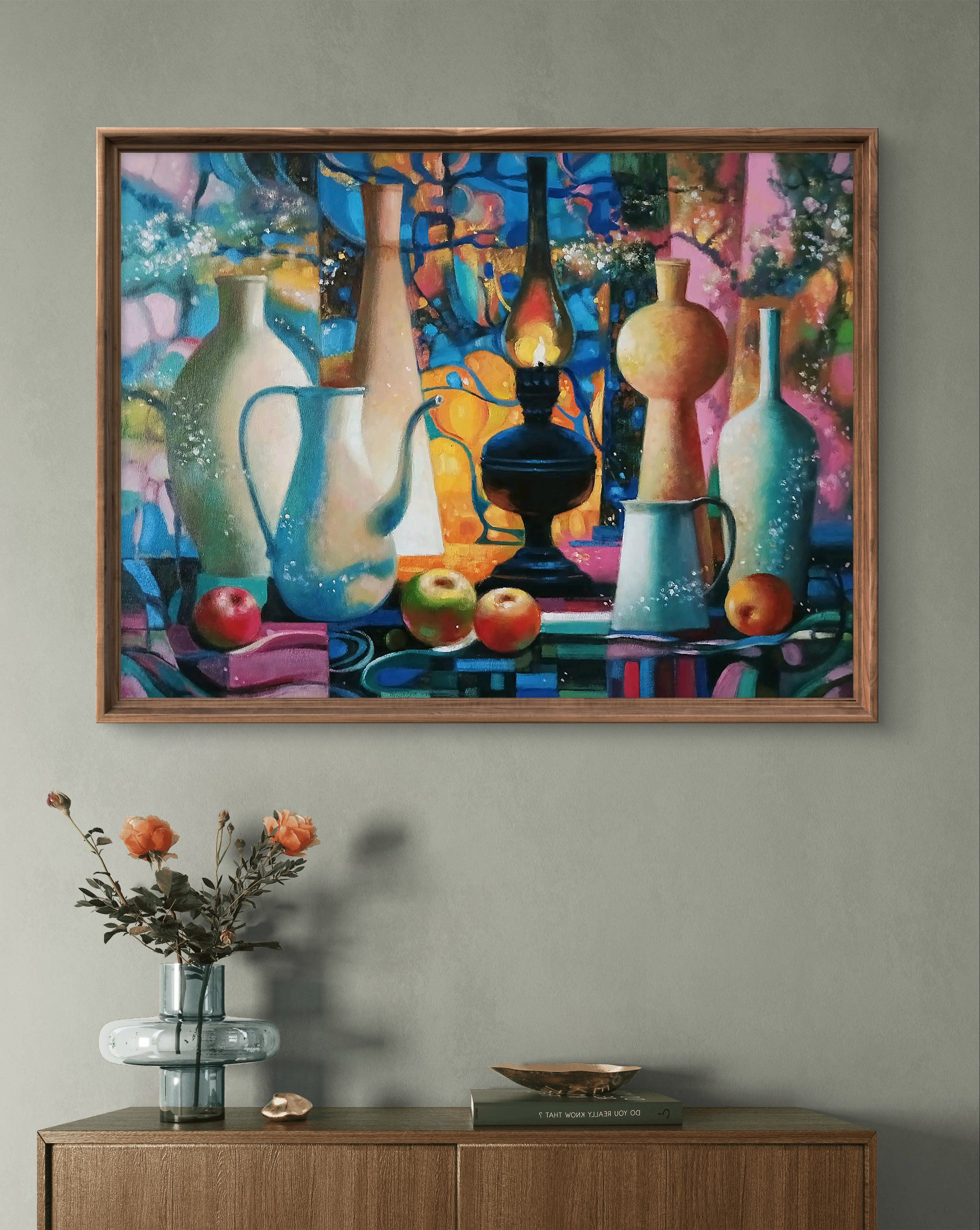 Oil painting Lamps and apples on the table by Anatoly Tarabanov