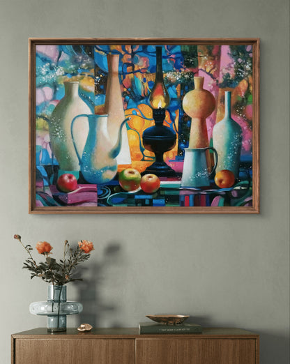 Oil painting Lamps and apples on the table by Anatoly Tarabanov