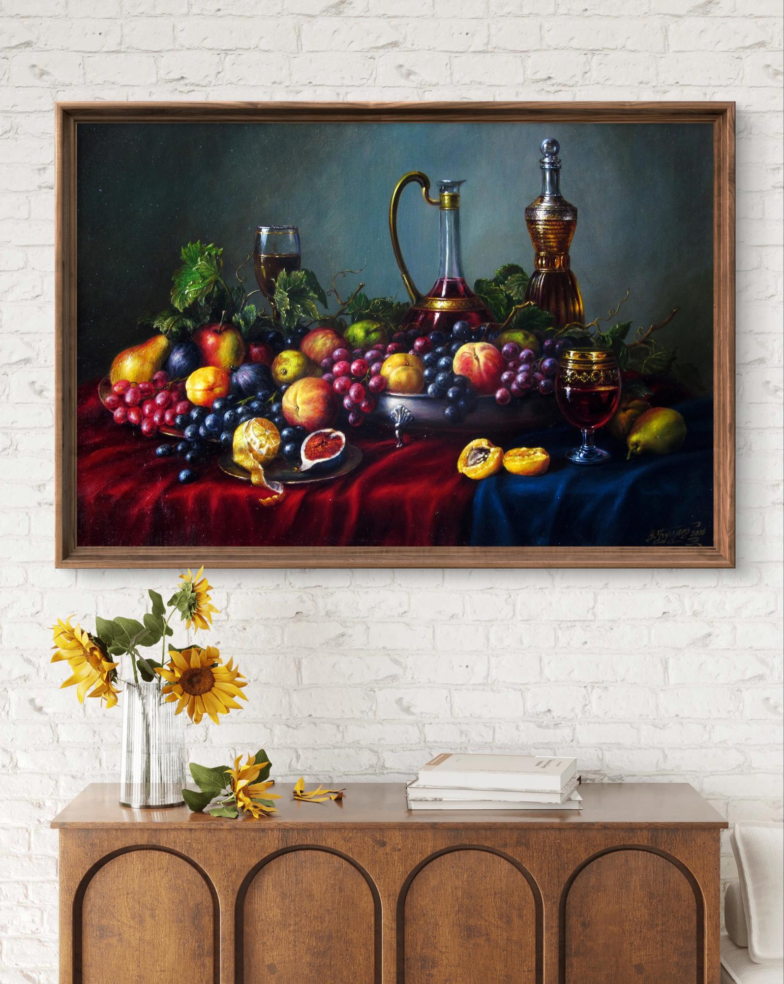 Oil painting Summer Treats by Valeriy Bulat with fruits and glassware