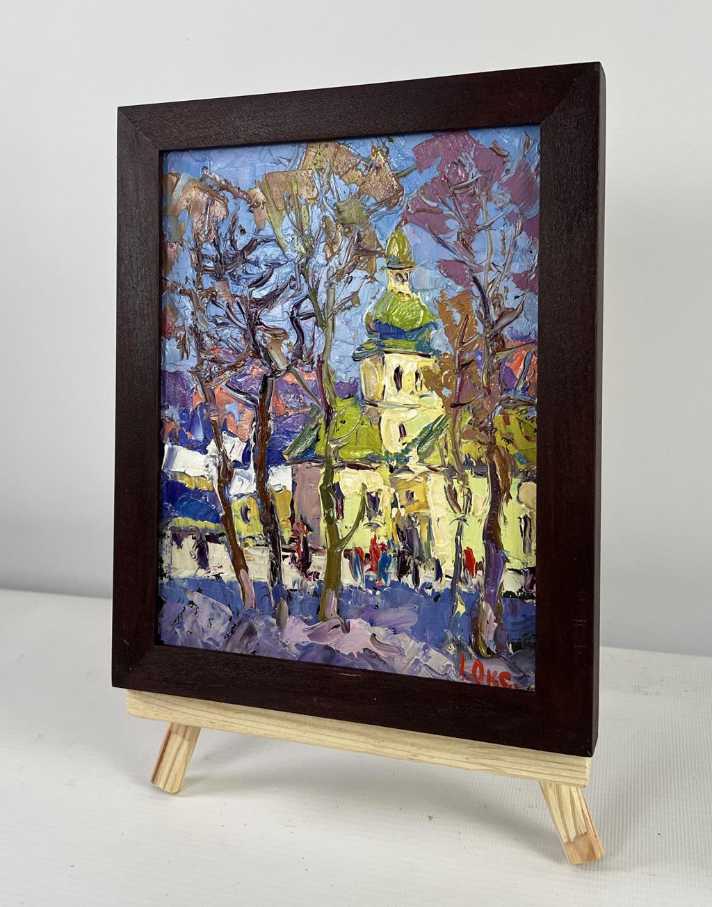 Vibrant impressionist oil painting Spring in every breath by Oksana Ivanyuk in dark frame