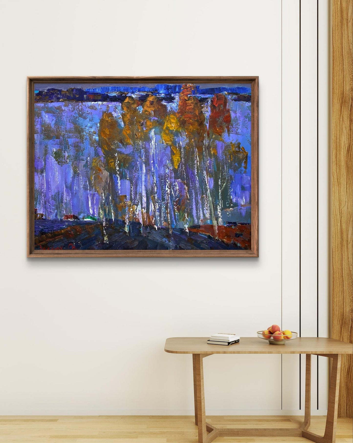 Framed oil painting Blue distance by Oleksiy Ivanyuk with stylized trees