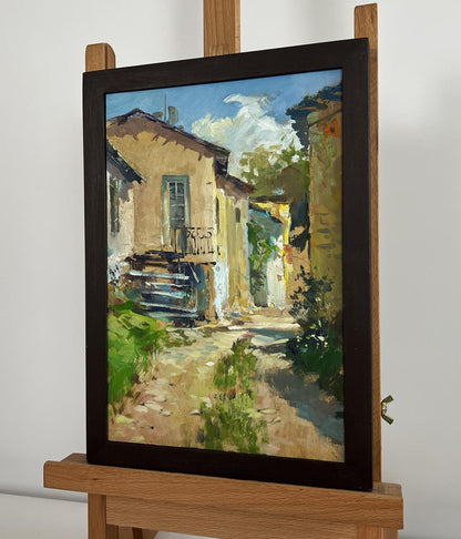 Framed Oil painting City summer courtyard by Yuriy Suprunchuk