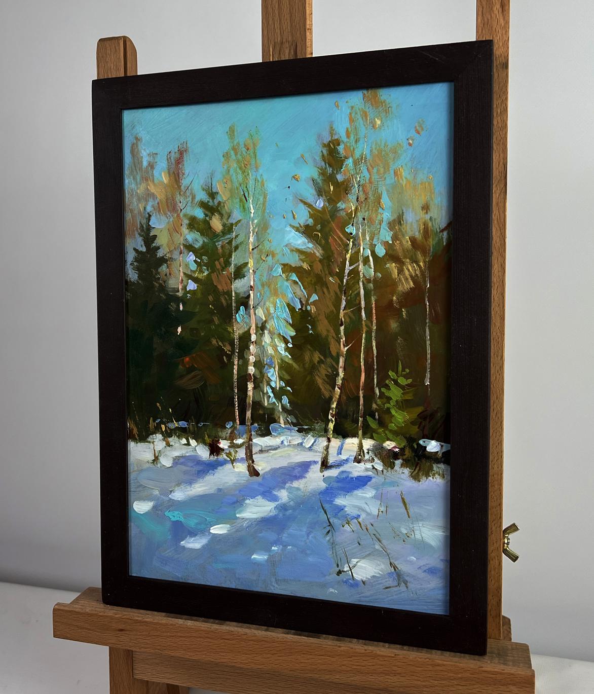 Oil painting Sunny winter forest by Yuriy Suprunchuk in black frame