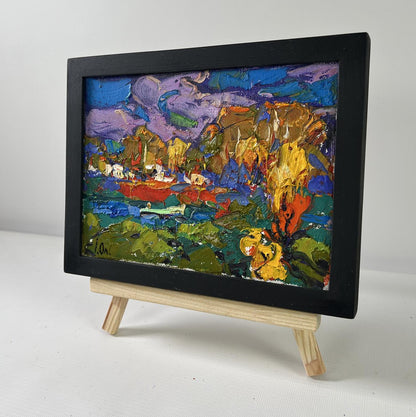 Oil painting Under yellow leaves by Oleksiy Ivanyuk in black frame