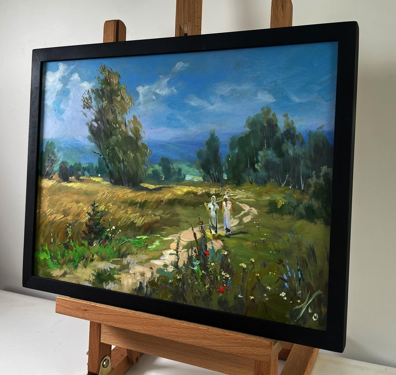 Oil painting A light breeze on a flower field by Yuriy Suprunchuk in black frame