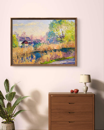 Framed impressionist oil painting Sunny April by Boris Serdyuk