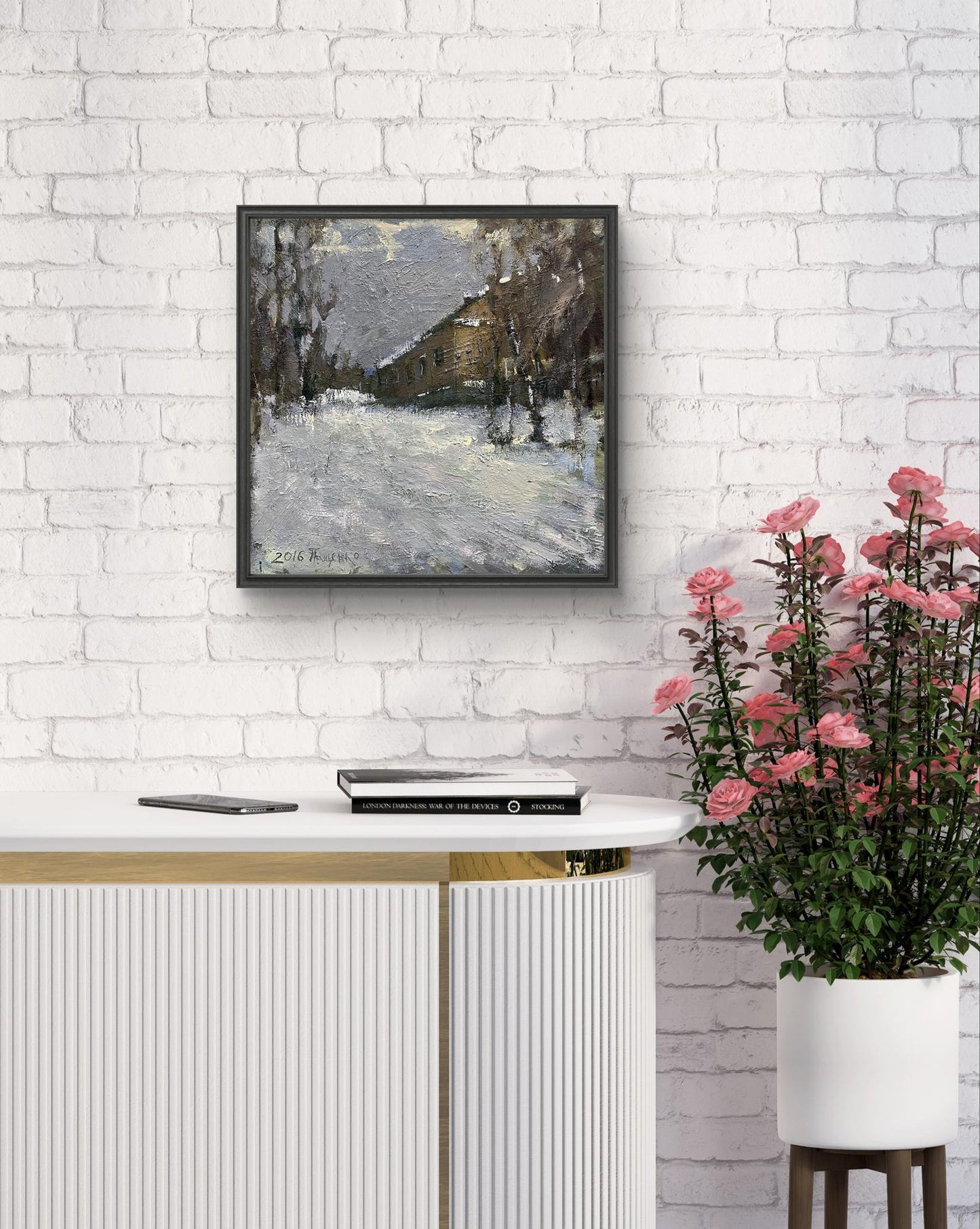 Framed winter landscape oil painting by Volodymyr Pashchenko