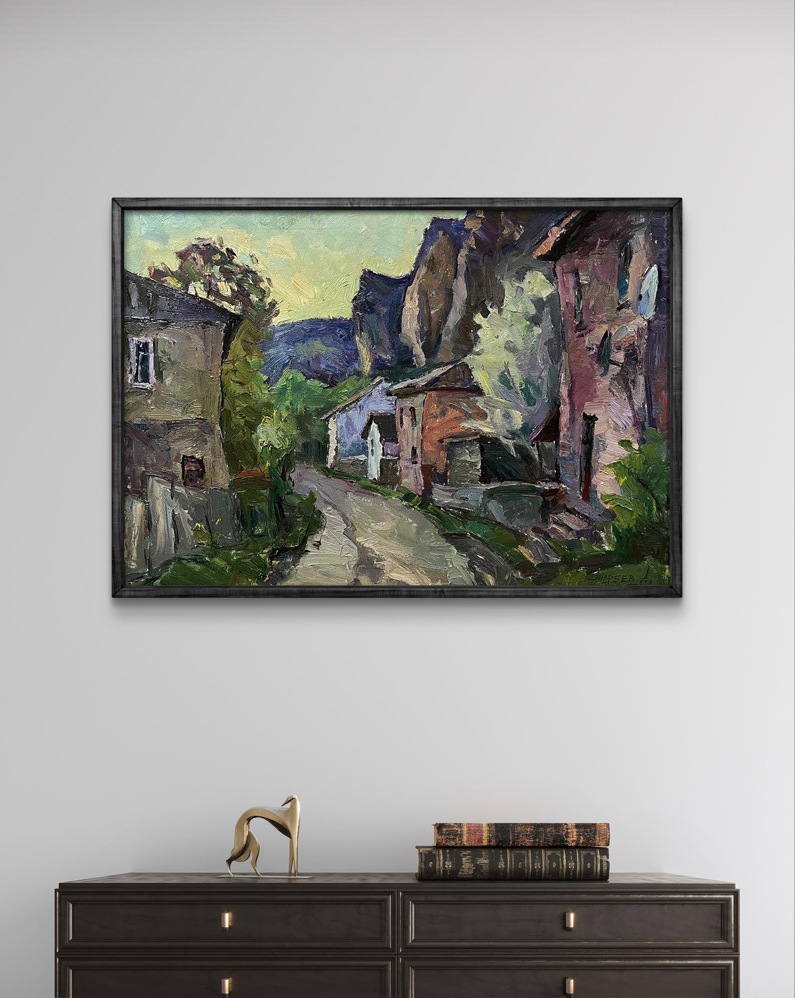 Framed impressionist oil painting The House by the Rock by Oleksandr Andreev