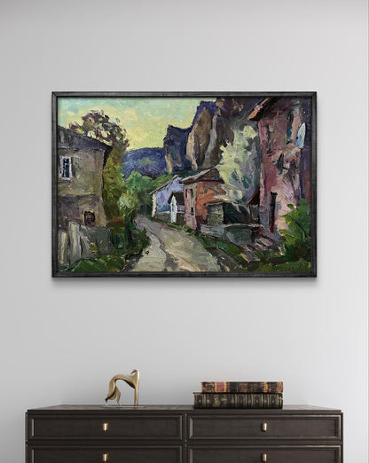 Framed impressionist oil painting The House by the Rock by Oleksandr Andreev