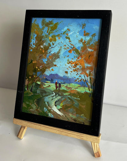 Oil painting Path in the field by Yuriy Suprunchuk, autumn landscape on easel