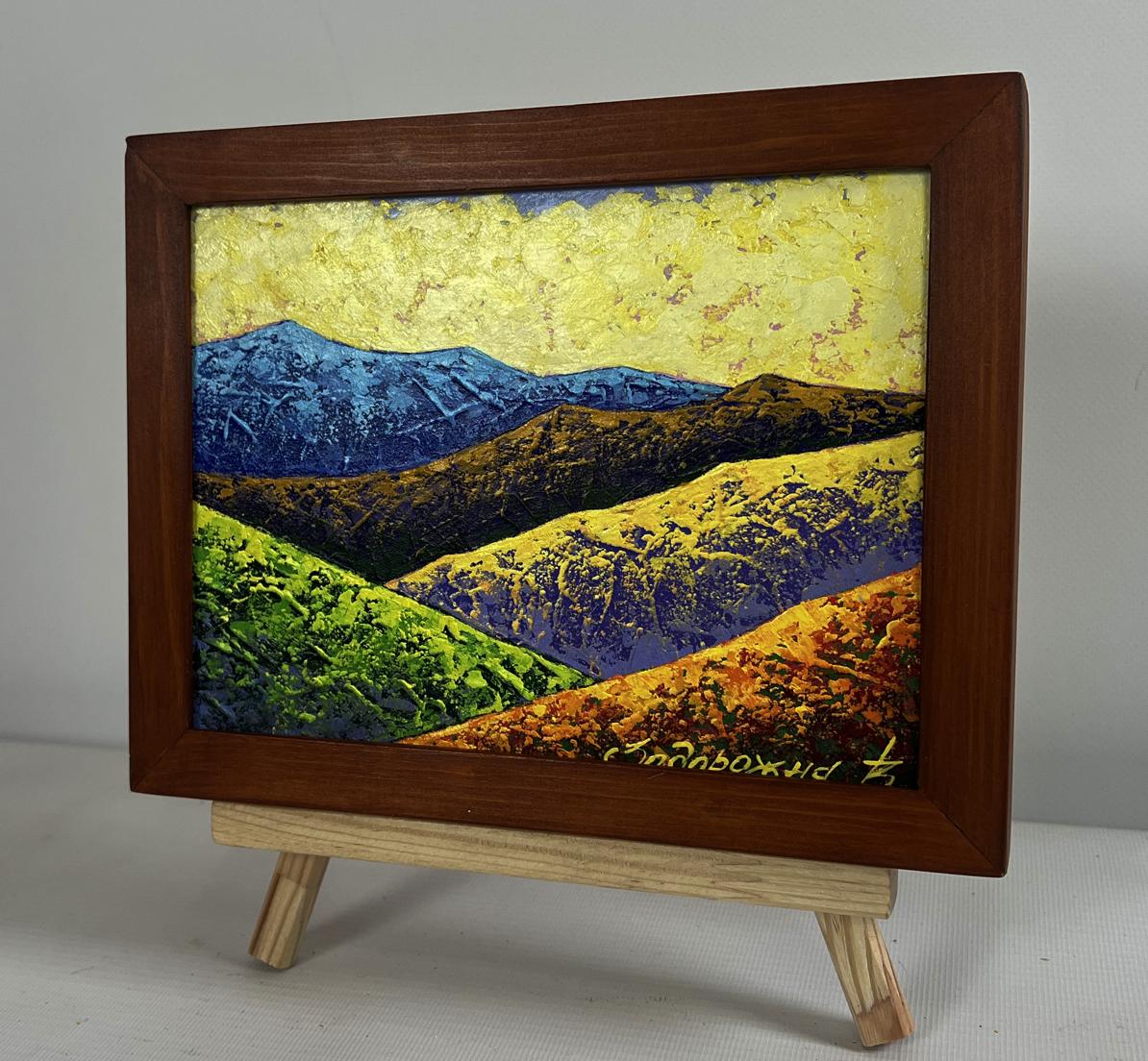 Oil painting Hiking in the mountains in the evening by V. Zadorozhnya framed