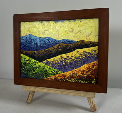 Oil painting Hiking in the mountains in the evening by V. Zadorozhnya framed