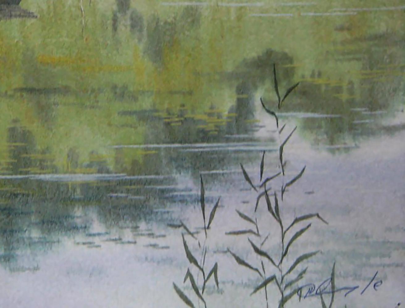 Watercolor painting of fishing man on boat by Valery Savenets