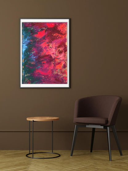 Vibrant abstract acrylic painting Colors inside by Olga Melezhik in white frame