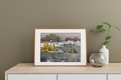 Oil painting Winter landscape 