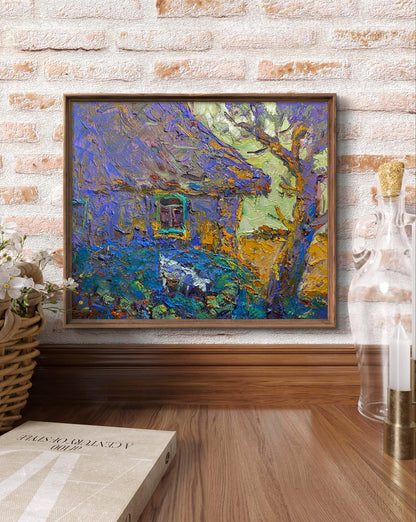 Graze near the house oil painting by Oleksiy Ivanyuk impressionist cottage