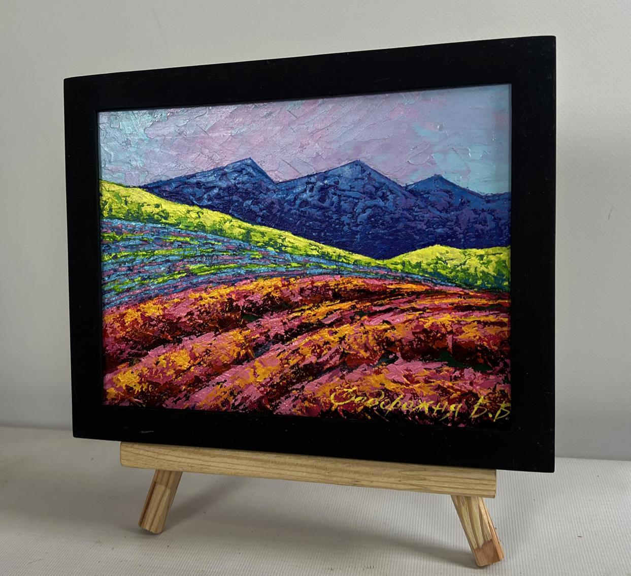 Oil painting Evening is approaching in the mountains by V. Zadorozhnya, vibrant hills