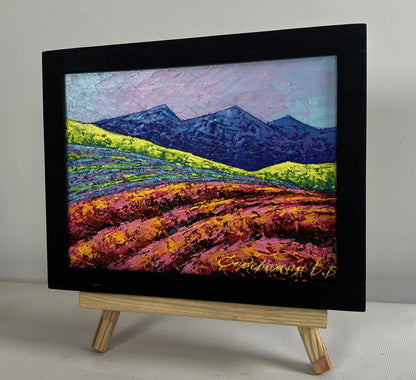 Oil painting Evening is approaching in the mountains by V. Zadorozhnya, vibrant hills