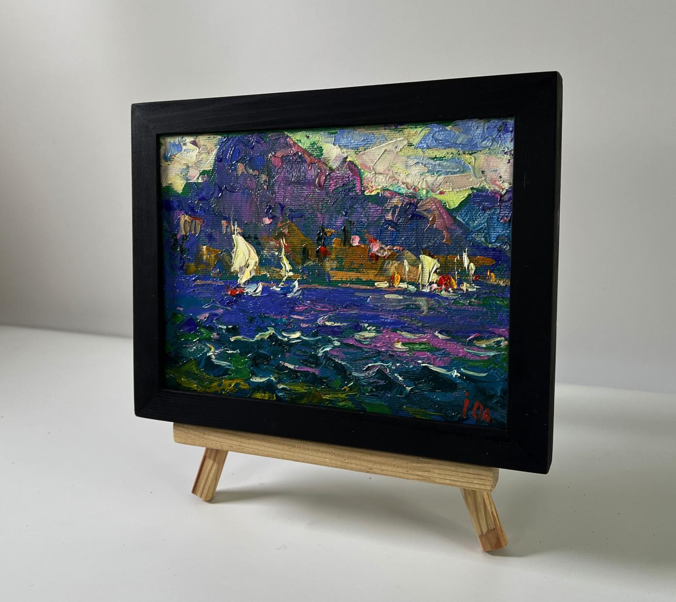 Vibrant impressionist oil painting Summer river breeze by Oleksiy Ivanyuk in black frame