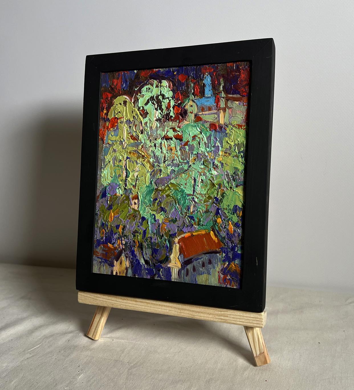 Oil painting City after the rain by Oleksiy Ivanyuk in black frame