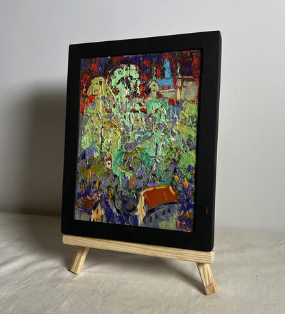 Oil painting City after the rain by Oleksiy Ivanyuk in black frame
