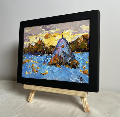 Oil painting Snow blue by Oleksiy Ivanyuk: snowy landscape with vibrant skies
