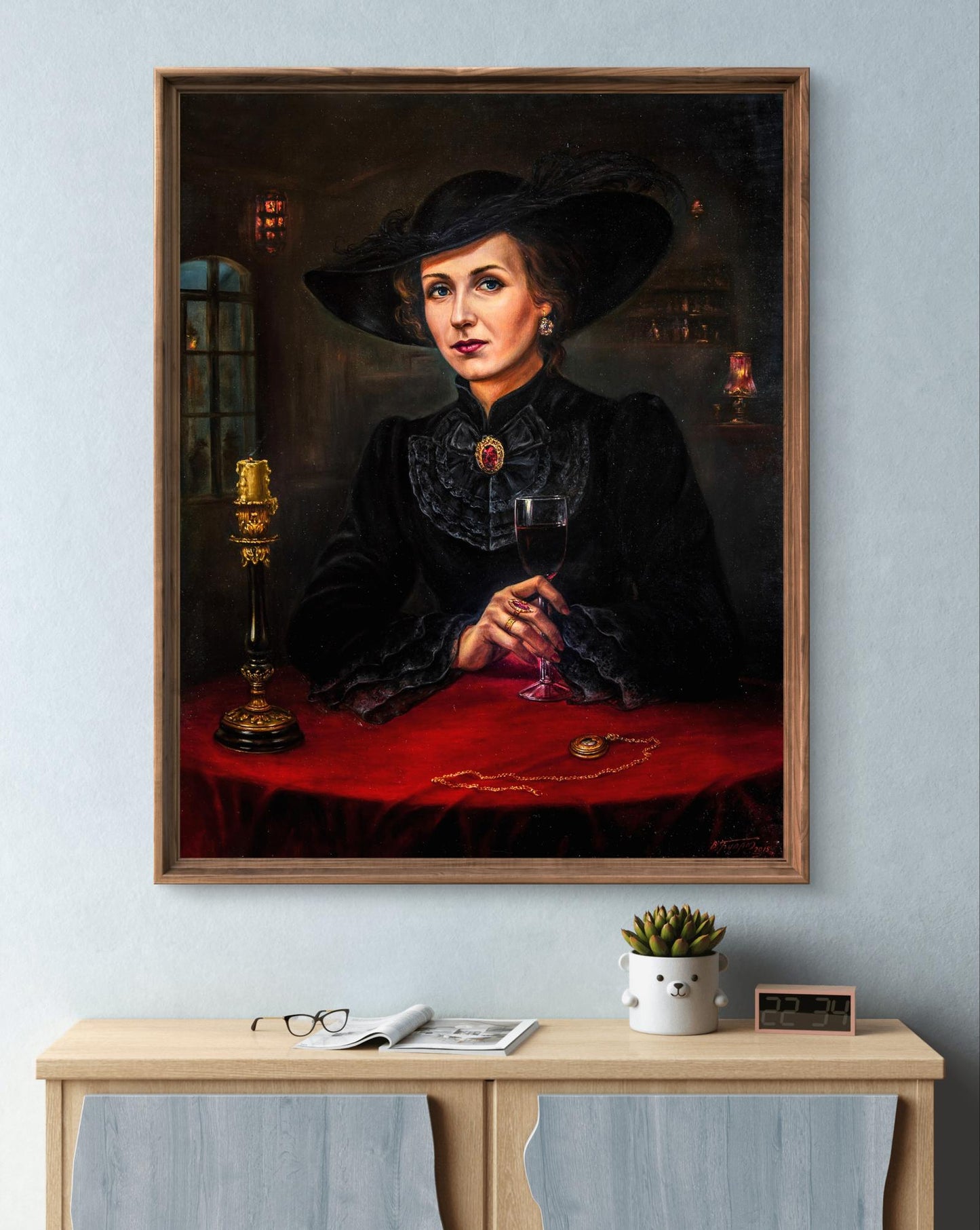 Framed oil painting Breathing in perfumes and mists by Valeriy Bulat, elegant Victorian woman