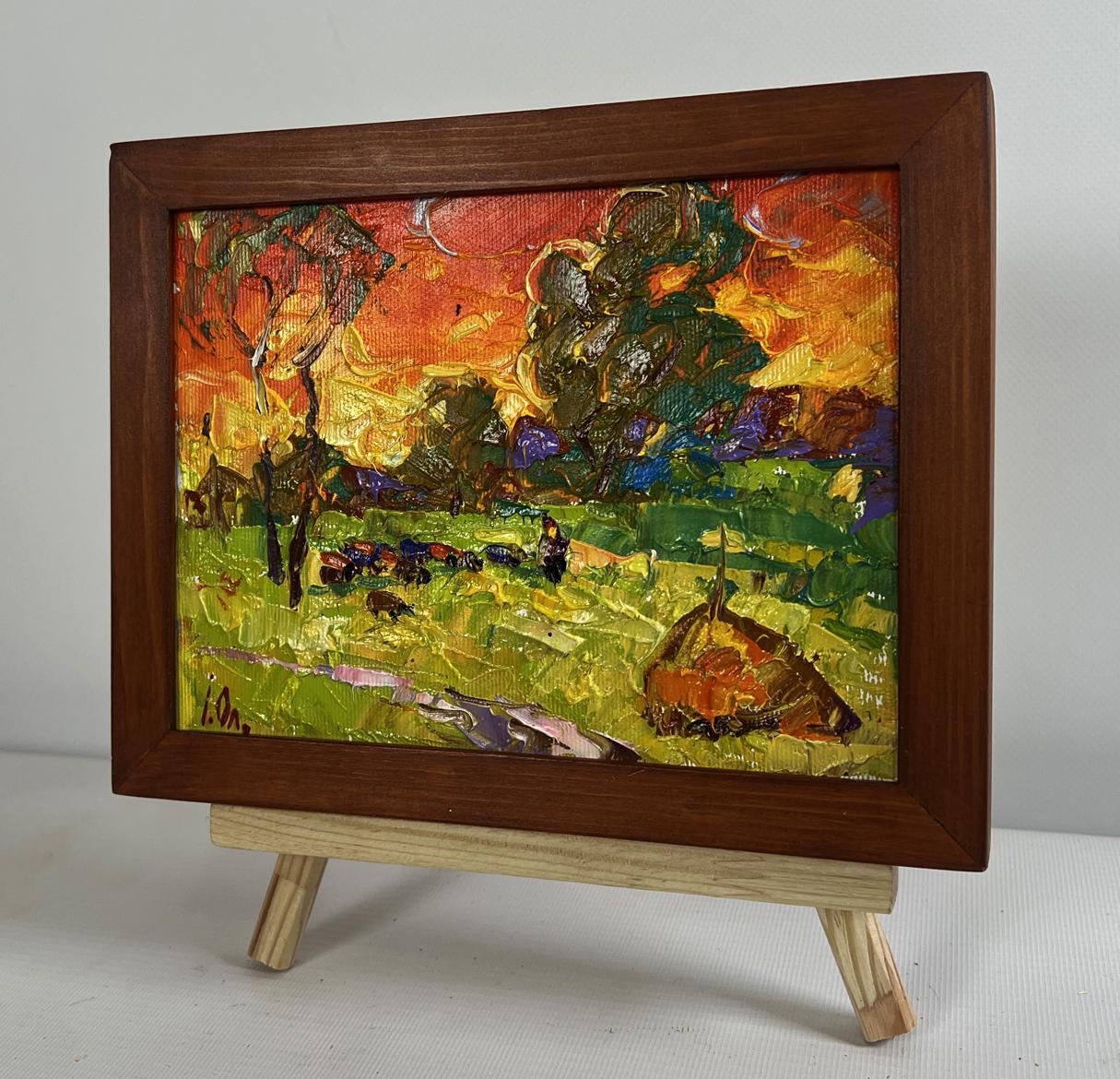 Oil painting The summer sky is burning by Oleksiy Ivanyuk in brown frame