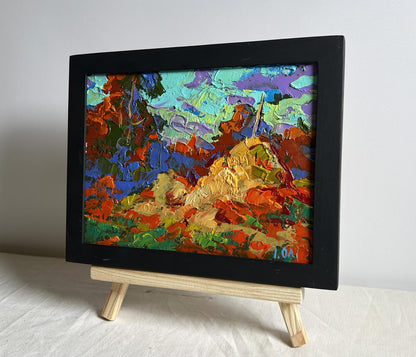 Oil painting Golden haystacks by Oleksiy Ivanyuk in black frame
