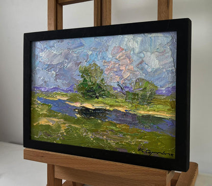 Oil painting Sunny day under a cloudy sky by Boris Serdyuk in black frame