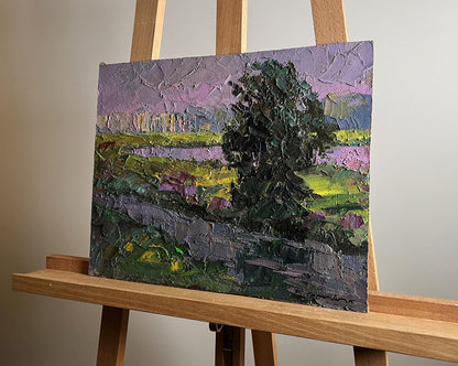 Oil painting Natural meadow Boris Serdyuk purple green landscape tree