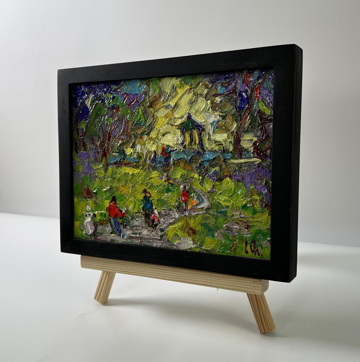Oil painting City summer park by Oleksiy Ivanyuk in black frame