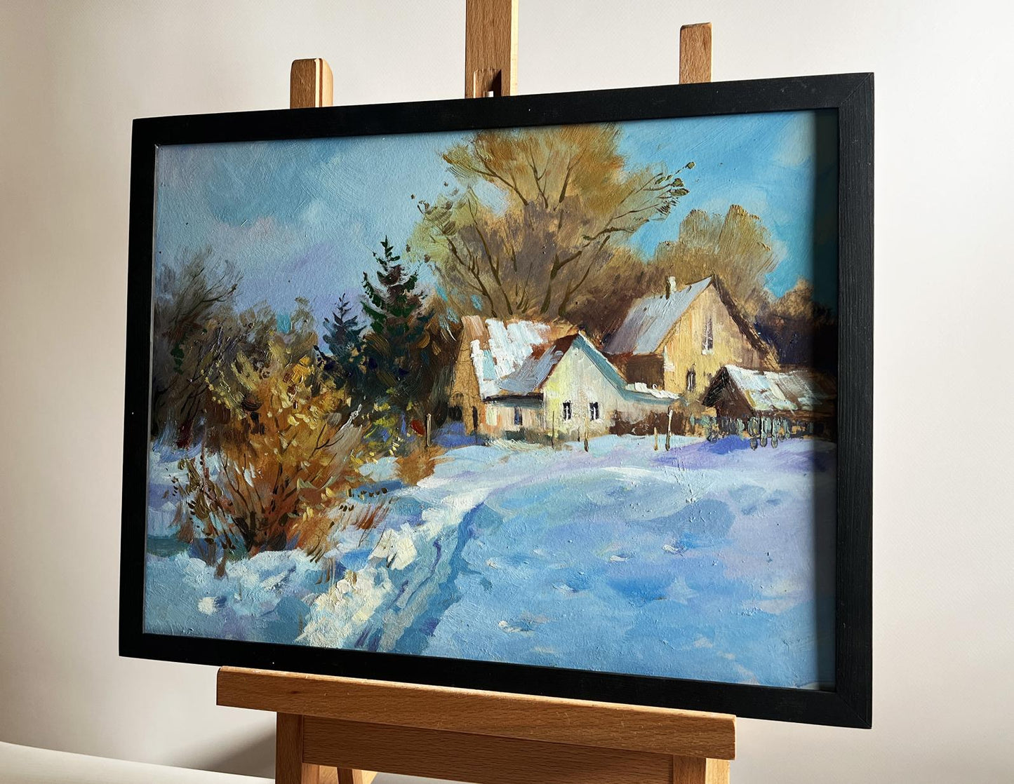 Framed oil painting Winter snowdrifts near the house by Yuriy Suprunchuk
