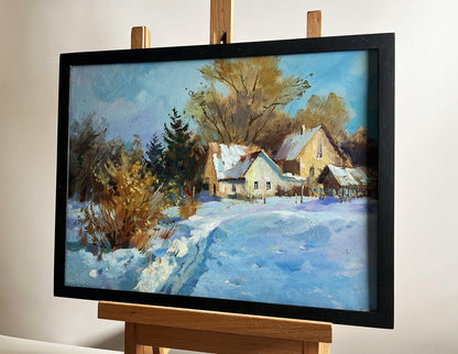 Framed oil painting Winter snowdrifts near the house by Yuriy Suprunchuk