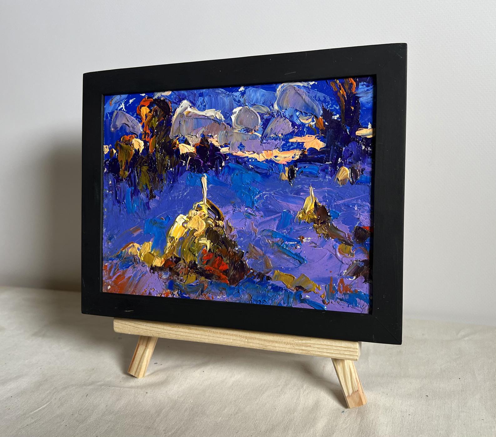 Oil painting The last rays of the sun by Oleksiy Ivanyuk in black frame