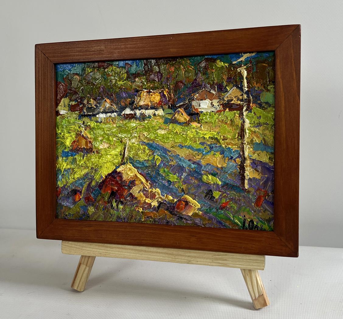 Oil painting Sunny day in the village by Oleksiy Ivanyuk rustic framed village scene