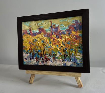 Oil painting Autumn city alley by Oleksiy Ivanyuk in black frame