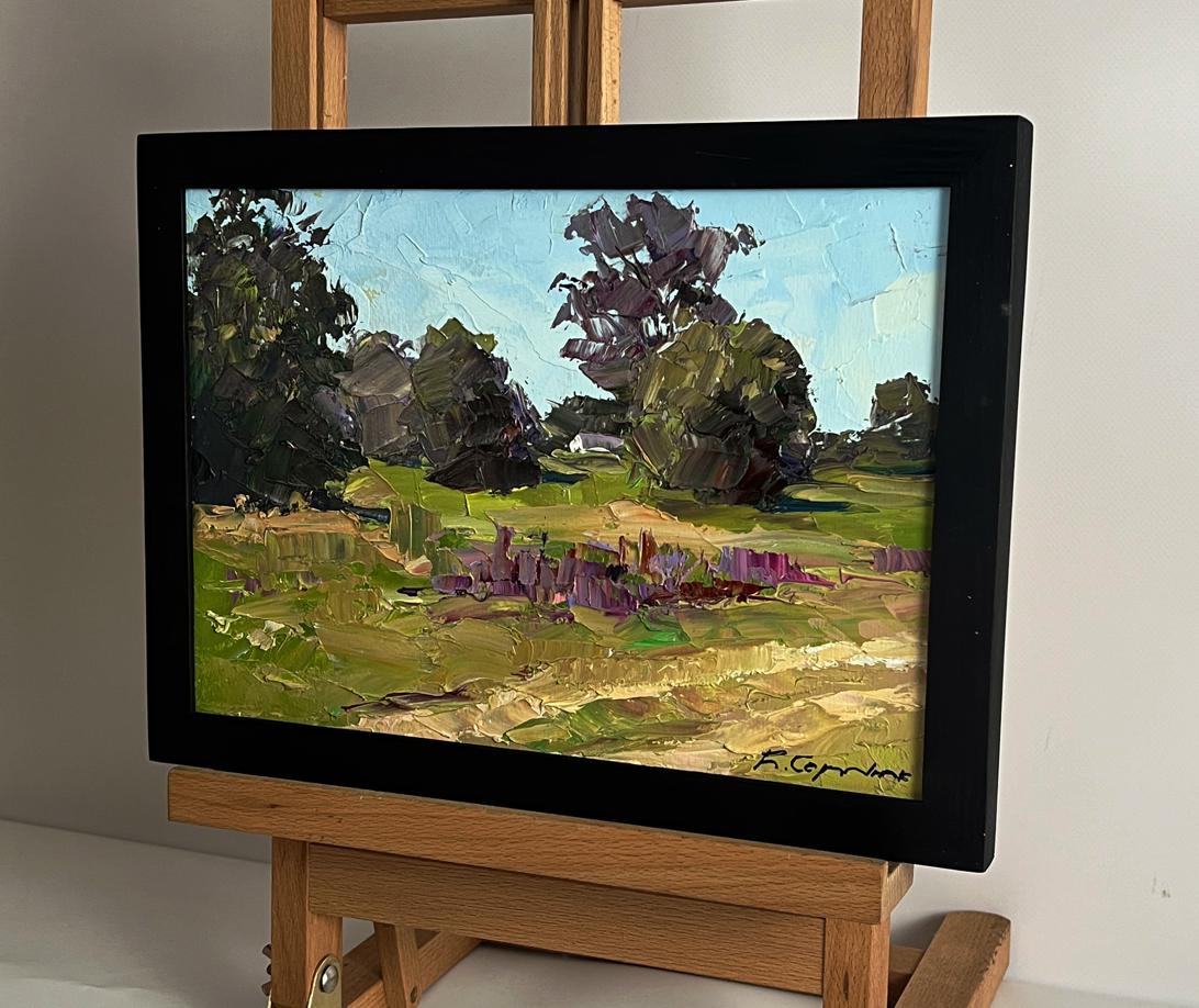 Black-framed Oil painting In the summer meadows Boris Serdyuk pastoral landscape