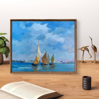 Framed oil painting of sailboats at sea by Yuriy Suprunchuk