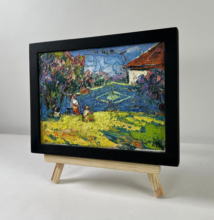 Vibrant impressionist oil painting Day beneath the sky by Oleksiy Ivanyuk in black frame