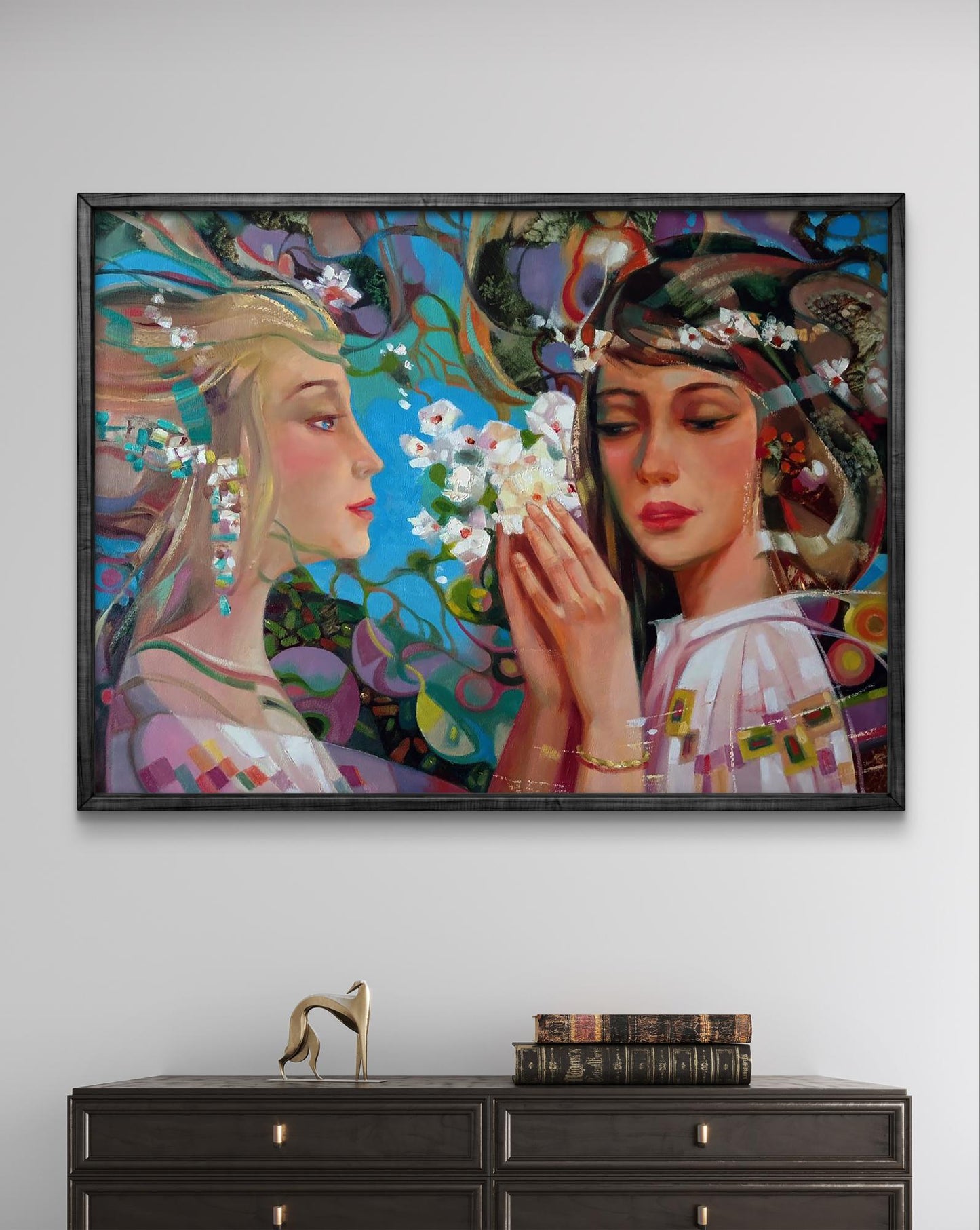 Vibrant Breath of Spring abstract oil painting by Anatoly Tarabanov of two women