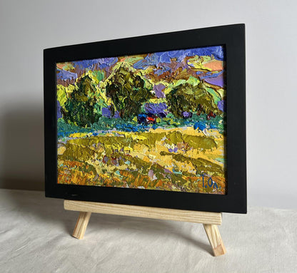 Vibrant Oleksiy Ivanyuk expressive yellow sunset impressionist oil painting in black frame