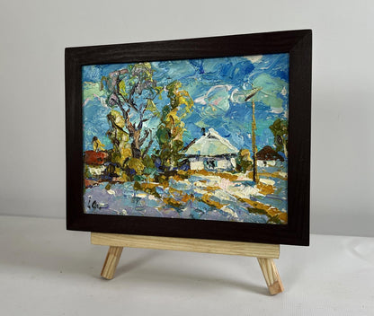 Framed impressionist oil painting The first snow fell by Oleksiy Ivanyuk