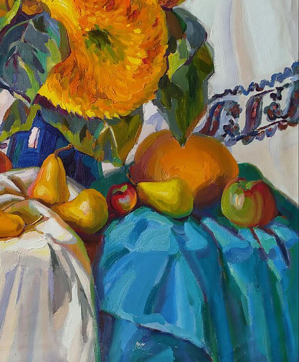 Vibrant yellow autumn sunflower oil painting by Leonid Pavlenko