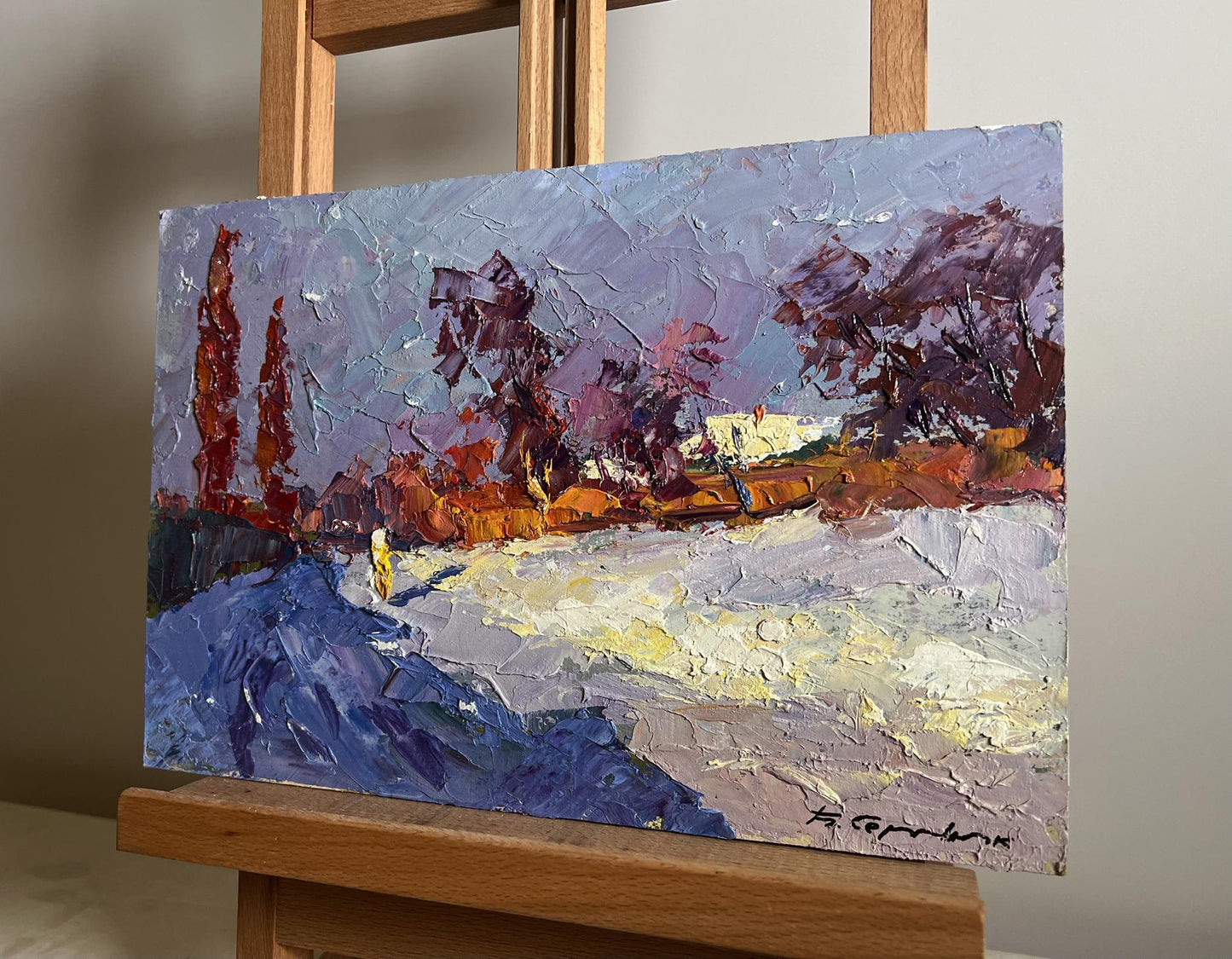 Oil painting Sunny day in winter by Boris Serdyuk, impressionistic landscape
